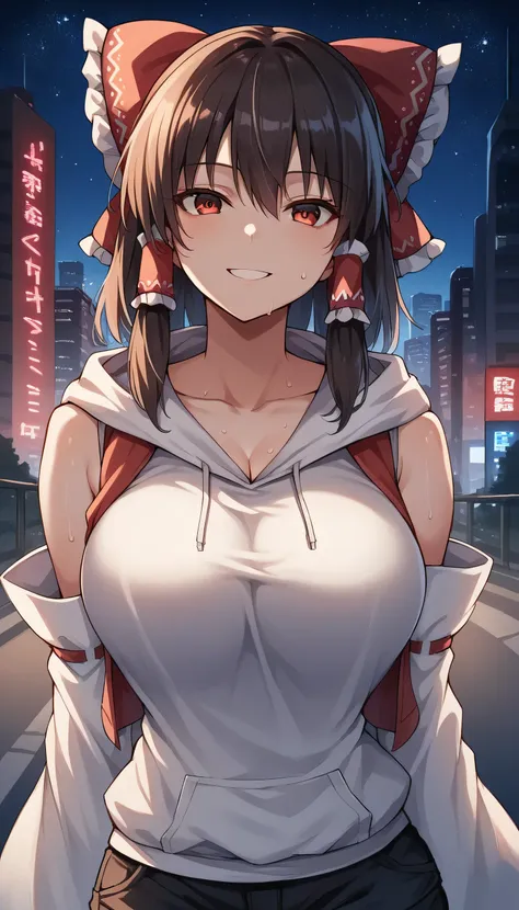 headphones, city, building, skyscraper, cityscape, earmuffs, night, 1girls, female focus, star \(sky\), solo, shoes,  street, ci...