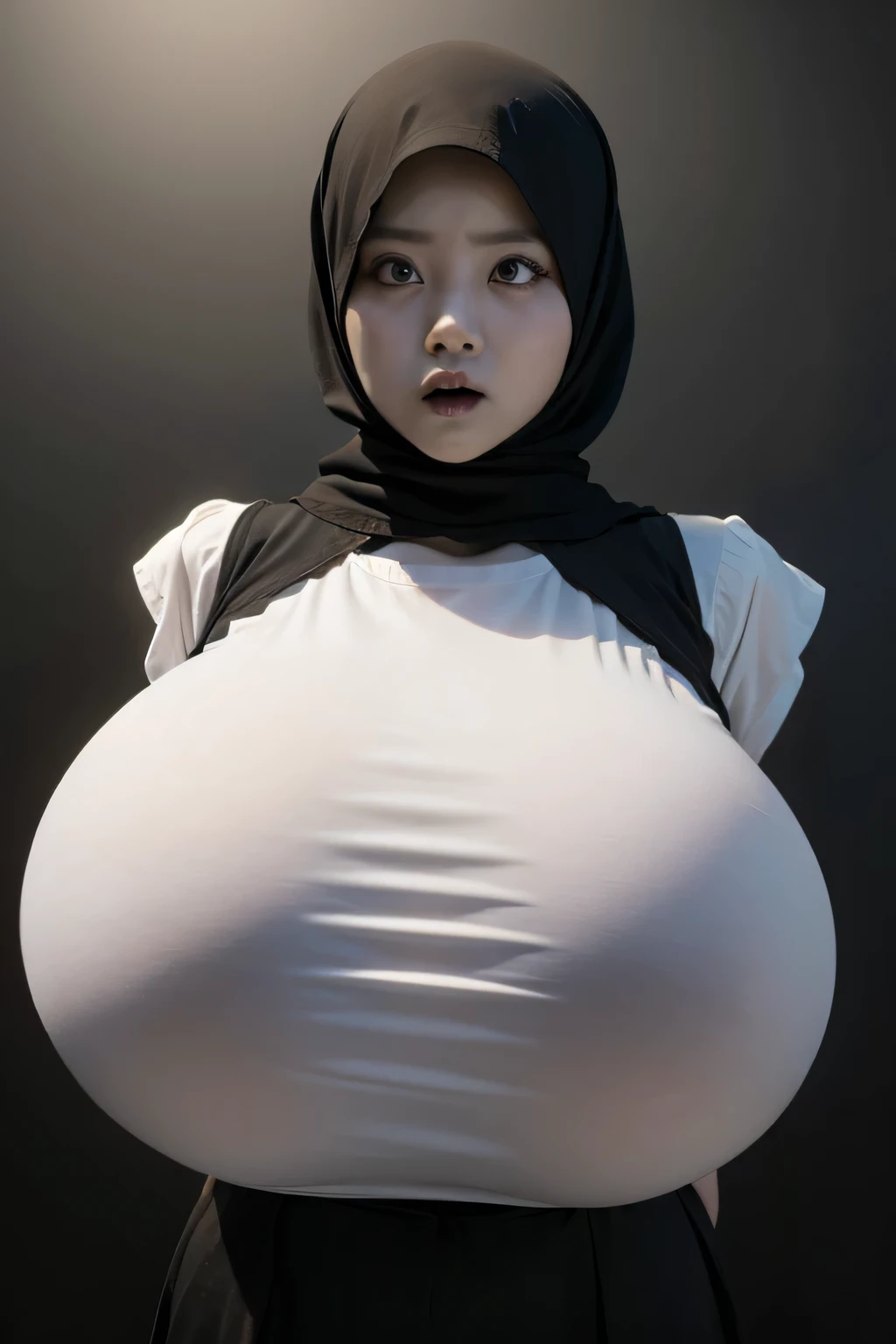 WELCOME TO THE JUNGLE, ((GOTHIC GOTH GIRL BLACK LIPS)), Jumbo (Singlet), Chubby adorable, 1 girl, (face to face), 10 years old, baby face, angry face expression, half body portrait, (face details: 1), (eye details: 1), ((big breasts)). wearing transparent ...