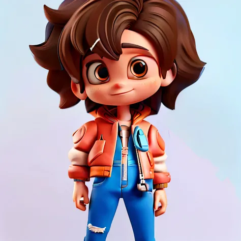  of the cartoon with brown hair and blue pants and a brown jacket, stylized anime, full-length portrait of a short!, cute character, portrait of a small character, advanced digital chibi art, Art on Artstation, small character. unreal motor 5, highly detai...