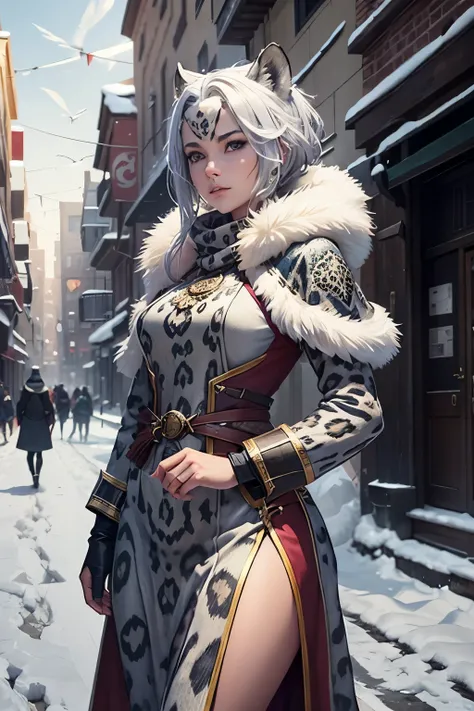 A 21 year female snow leopard mage in a urban town at a guild