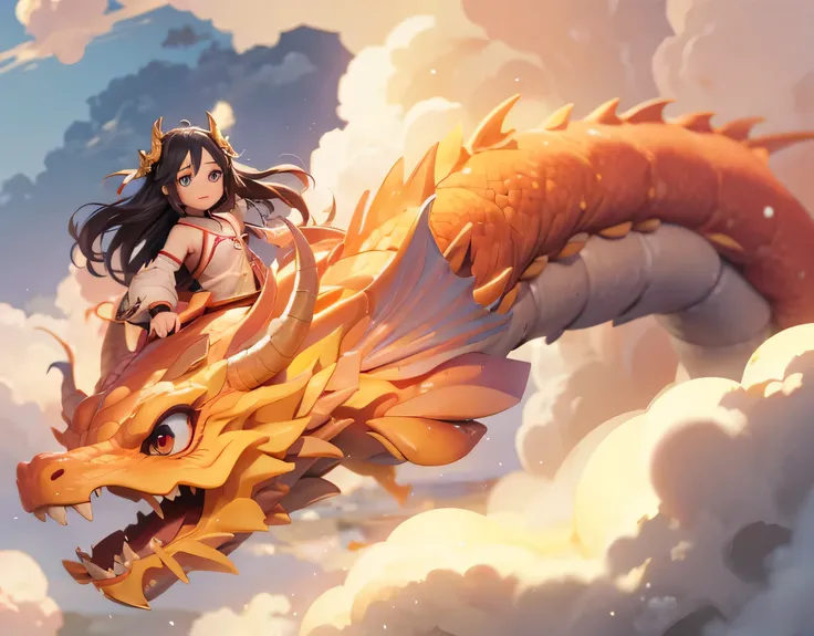  Refinement， little dragon girl，Sky，Clouds，dragon，dragon ascends the clouds