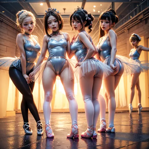 SFW, ExtremelyDetailed (((Kawaii Ballet Girls Group in a row:1.37))), Childish perfect face, Reflective Eyes, Detailed(Delicate Clothing textures), Dynamic Joyful Expressions LifeLike Rendering, (Specular Reflection:0.2), TopQuality 8K Ultra-detailed maste...