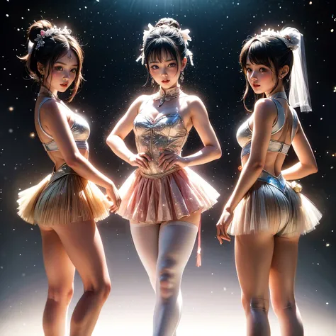 SFW, ExtremelyDetailed (((Kawaii Ballet Girls Group in a row:1.37))), Childish perfect face, Reflective Eyes, Detailed(Delicate Clothing textures), Corrected Leg Line, Corrected Hand, Dynamic Joyful Expressions LifeLike Rendering, ((Specular Reflection:0.8...