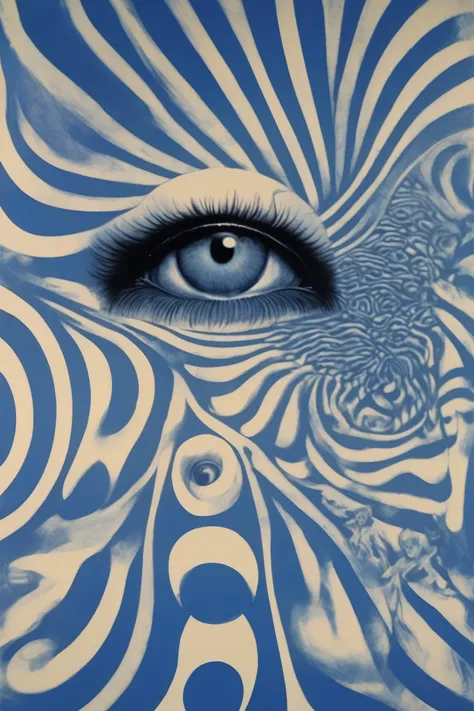 philippe druillet style - blue eyes, blue moon, junji ito、brian bolland、bridget riley style