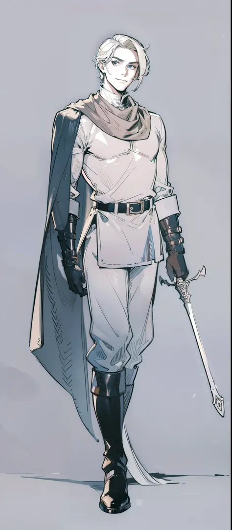 (Link:1)(Warrior:1), (adult man:1.33), standing, full body, leather combat boots, beige pants, dark gloves , (narrow eyebrows:0.33), (confident:1.4), (smiling:0.4), (clenching fists:0.33), scarf, holding riding crop,male,confident,strong,tall, from_below, ...