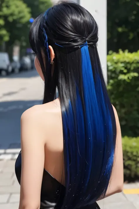 Shiny hair　Back view　Long Hair　woman　blue-black
