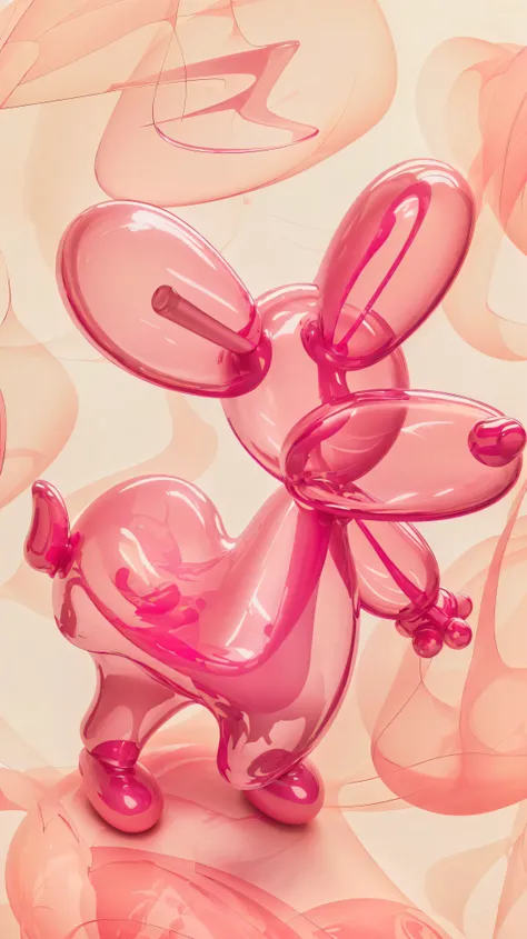 a close up of a pink balloon dog on a pink background, Shiny digital painting, inspired ジェフ・Koons, Soft 3D rendering, balloon, Koons, Karim Rashid, rendered art, Airbrush Rendering, Stylized as a 3D rendering, abstract 3 d artwork, bunny, ジェフ・Koons, Glossy...