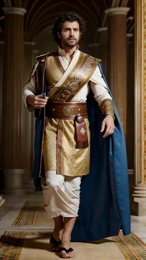 Front view , Full-body  looking at viewer, sole, Antonius standing in an ancient Roman palace, a male is  41 years old, handsome,( wave perm , brown hair , serious), normal body,  ((An ancient Roman emperor wearing traditional imperial attire, Including a ...