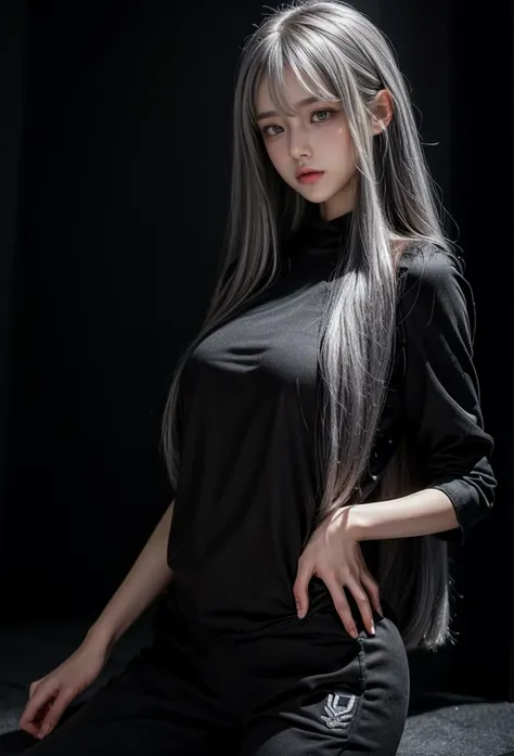 standing,Military Uniforms,pants,black military uniform,whole body,Height: 168cm,almond shape eyes,{{{{{silver eyes}}}}},{{{{{dull bangs}}}}},(slanted eyes},{{whole body},{{{1 girl}}}, long hair, straight hair,{{{{silver hair}}}},{{{tsurime}}},30 years old...