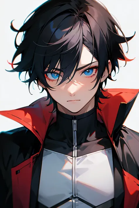 Black hair and heterochromic blue red eyes anime mature boy 