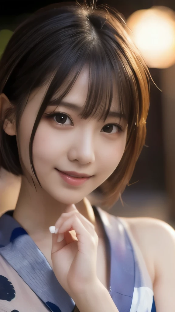 8k,Highest quality,(masterpiece:1.2),(Realistic),(Realistic:1.37),Ultra-high resolution,1 female college student,festival,night,smile,Beautiful Eyes,(((Cute Yukata))),Perfect body,Perfect Fingers,Professional Lighting,gravure,Detailed face and skin texture...