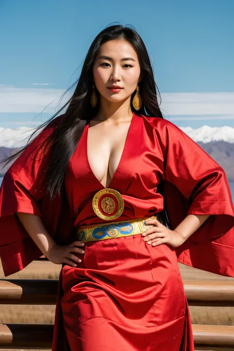 (((realist))), (((Best Quality))), (((Masterpiece))), mujer de mongolia, 30 years old dressed in typical mongolian clothes, super hot, half plane, provocativa, sexualizada