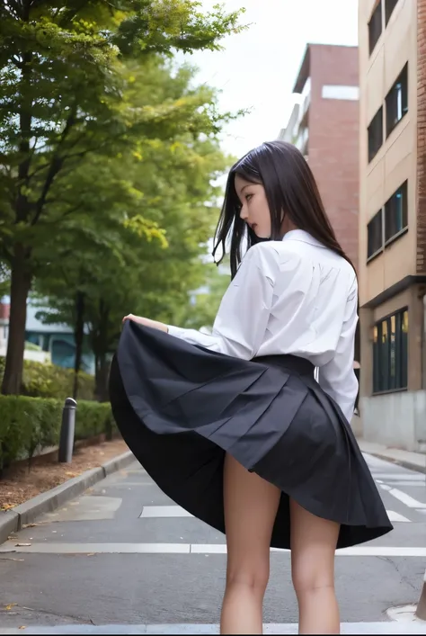 Skirt flip of a girl in a fluttering skirt