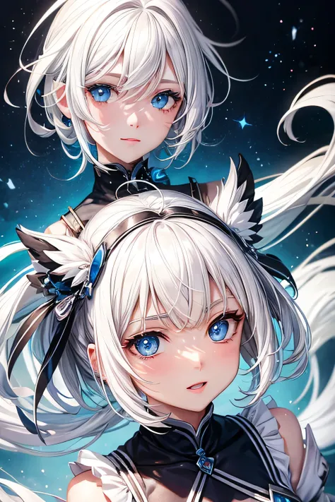  White hair, blue eyes, mini character