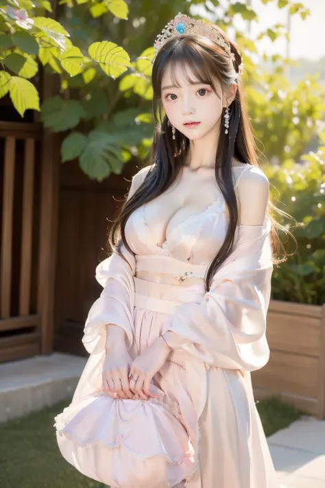 small  ，,princess 8 yeald old cute, Master picture quality, Highest quality, Best picture quality, Exaggerated details, The expression is shy,a close up of a , Super beautiful,Long hair, Very exaggerated and compact, Round breasts , Pose in front of the ca...