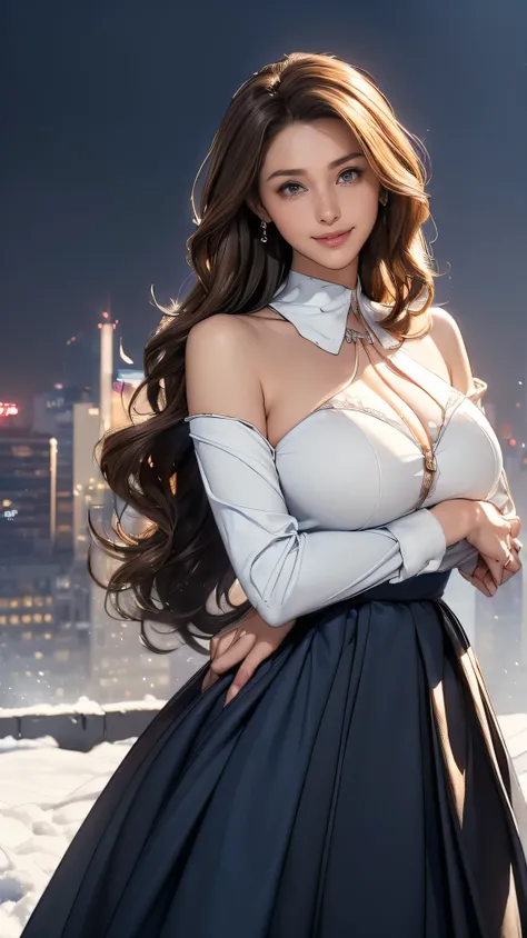 ((Highest quality,4K,High resolution,masterpiece:1.2)),((Character Concept Art)), 1 female, 20-year-old women, ((Shoulder-length brown hair、Hair curled loosely inwards)), (Skin as white as snow), Very detailed eyes (Brown Eye Color), have confidence, beaut...