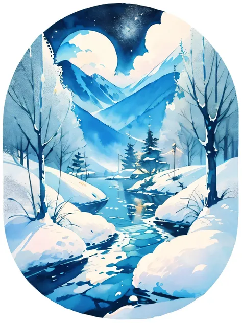 (((masterpiece))),best quality, whitetown, snow mountain, scenery, sky, outdoors, watercolor (medium), traditional media,