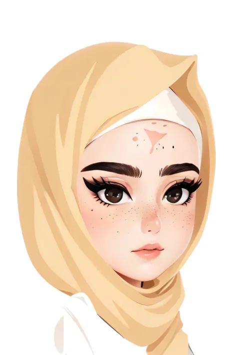 a young woman with hijab, detailed hazel brown eyes, beautiful detailed lips, porcelain skin, freckles, fantasy, dreamlike, elegant, ethereal, dramatic lighting, cinematic composition, (best quality,4k,8k,highres,masterpiece:1.2),ultra-detailed,(realistic,...