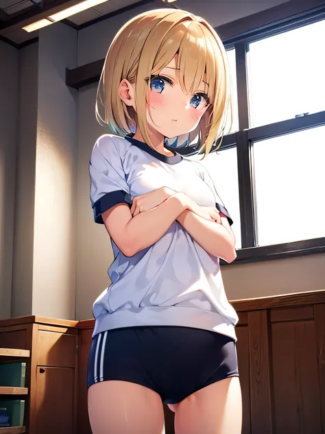 1 girl, short hair, School gym uniform, (cowboy shot)