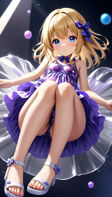 little_girl,cute_loli_, sexy, diabellze, blue eyes, blonde hair, purple hair, multicolored hair, transparent dress, legs open with hands down