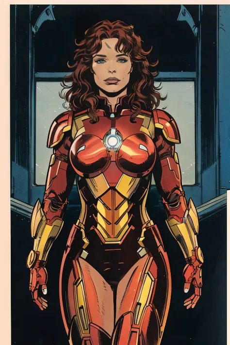 Christina Hendricks as Riri Williams in Iron Man armor: Mark XLIX Rescue Armor, Detailed costume design