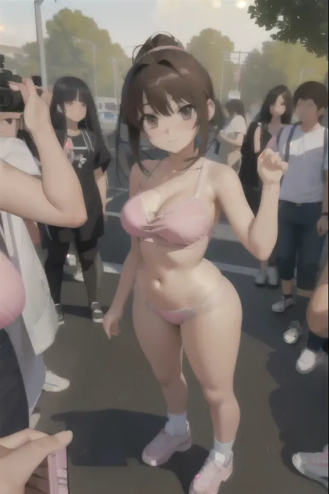 Anime girl in a pink bikini posing for a photo with a camera, realistic 3d anime style, soft anime cg art, a hyperrealistic female student, photorealistic anime girl render, 3d anime realista, hyperrealistic female student, photorealistic anime, hyper real...