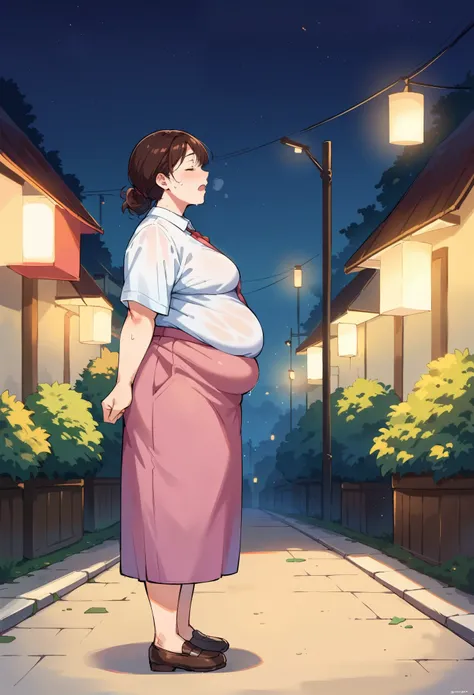 score_9, score_8_up, score_7_up, source_anime, 1 woman, saggy belly, fat belly, business clothes , lize1st, cute woman, waddling...