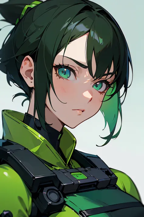 Close-up of a man wearing green and black clothes, Villain Anime Girl, Android Heroine, Perfect Android, Portrait of a female anime hero, Female protagonist 👀 :8, Makoto Shinkai ( Apex Legends ), Female Anime Characters, Female Android, Girl in cheongsam, ...