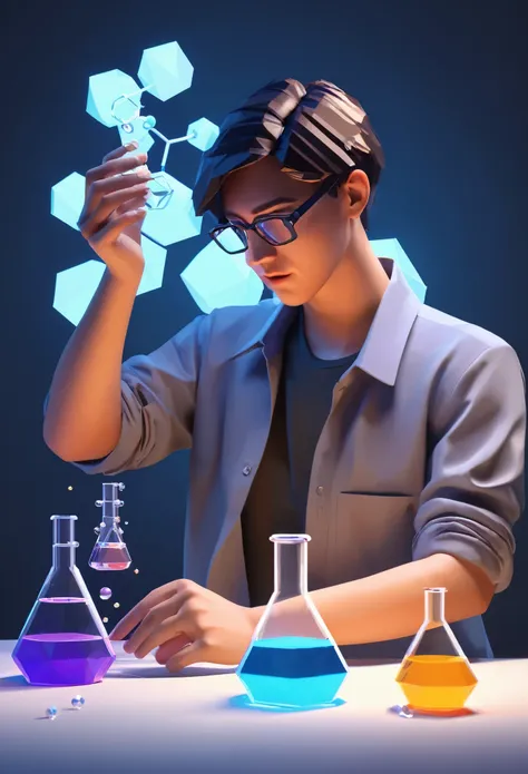 lowpoly, a student making a chemistry experiment, lowpoly, cinematic lighting, octane render, epic realistic, low poly count, stnad up, full body, no background