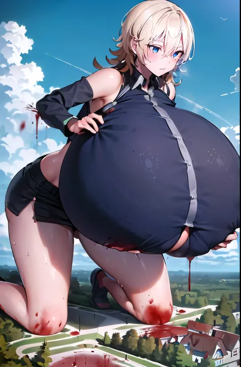 ((giantess), (((((huge breast))))), Pleasure, Long legs, Sweat, breast milk,tuscaloosa_kantaicollection, Underarm, A woman bigger than the city, bluesky,Woman on all fours,((Boobs with lots of blood), Blood, Woman with a lot of blood, ((Woman covered in bl...