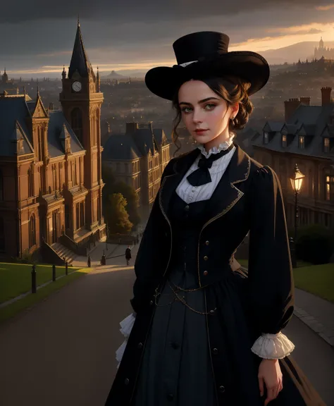 upscale and improve the image that is posted by the user, dress all the characters posted by the user with Victorian era clothes.,in the background characters with Victorian era clothes, Victorian era city or landscape  in the background or landscape

cine...