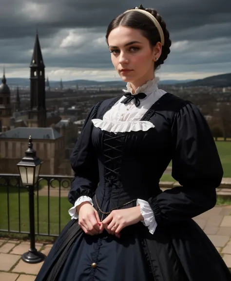 upscale and improve the image that is posted by the user, dress all the characters posted by the user with Victorian era clothes.,in the background characters with Victorian era clothes, Victorian era city or landscape  in the background or landscape

cine...