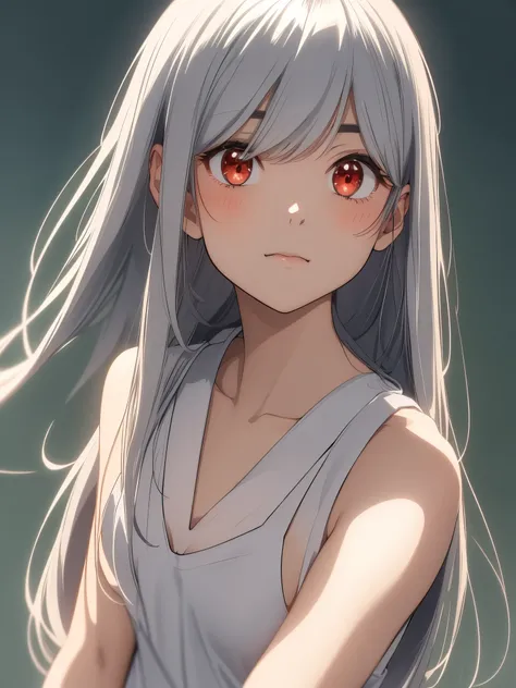 One person, High resolution, Long Hair, chest, Simple Background, Close your mouth, Blushing, Highest quality, Silver Hair, Hime cut, 大きなchest, Shy, The whole face turns red, Anime Style, 