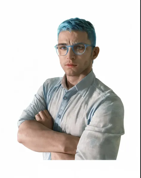 avatar 3d, MALE WITH GLASSES WEARING A BLUE SHIRT, LIGHT BLUE FUTURISTIC FUNDÃO  