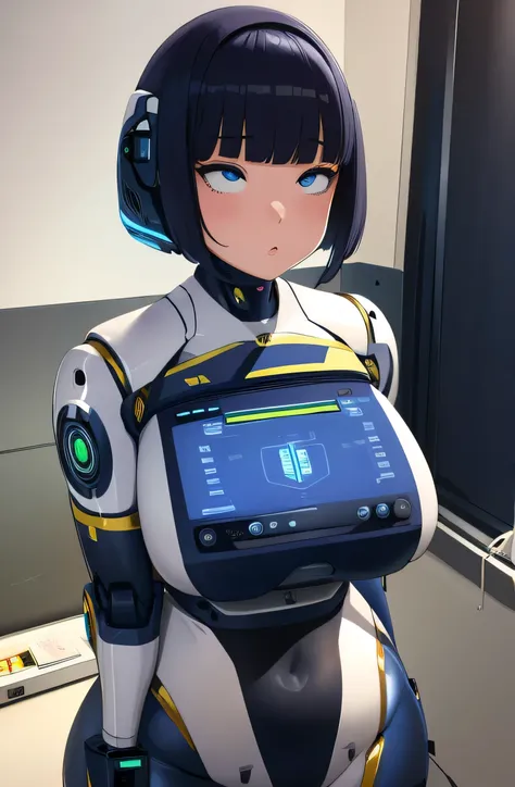 masterpiece, best quality, extremely detailed, japaese android girl,plump ,control panels,android,droid,mechanical hand, robot a...