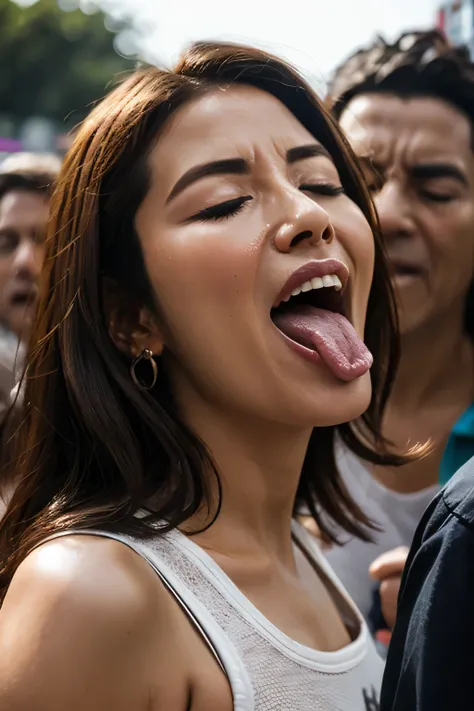 flying debris,award-winning photo, very detailed, edge orgasm, woman with open mouth and closed eyes , sweaty skin、lighting that...