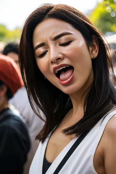 flying debris,award-winning photo, very detailed, edge orgasm, woman with open mouth and closed eyes , sweaty skin、lighting that...