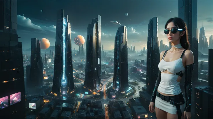 Brightly colored abstract aerial view image of a futuristic city, futuristic flying cars, epic beautiful space sci-fi, chaotic cinematic space rift, Greg Beeple, planets colliding, Beeple and Tim Hildebrandt, Beeple and Jean Giraud, end of the universe, ga...
