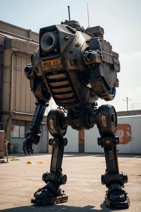 a cute robot with oversized body, multiple mechanical limbs made of junk, dieslpunk style, on white background, (best quality,4k,8k,highres,masterpiece:1.2),ultra-detailed,(realistic,photorealistic,photo-realistic:1.37),intricate details, industrial, gritt...