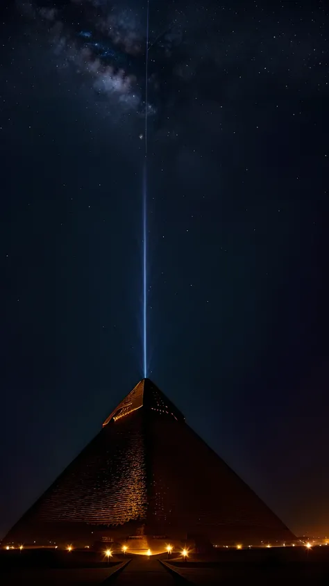 Egyptian pyramids at night，The tower is brightly lit，Crowded，Surrounded by torches，The starry sky is brilliant，quality，8k，Exquisite。