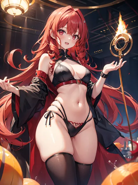 young girl full hd, red curly hair, sharp teeth, small breasts, wide hips, big thighs