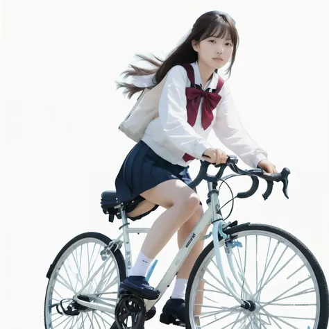 (masterpiece, highest quality:1.2), one person, ride a bicycle, alone、whole bike、