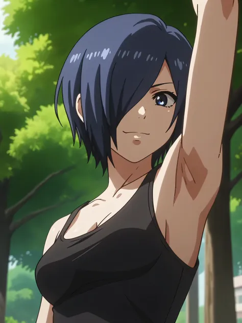 score_9, score_8_up, score_7_up, source_anime, anime screencap, outdoors, day, park, 1girl, solo, kirishima touka, blue hair, ha...