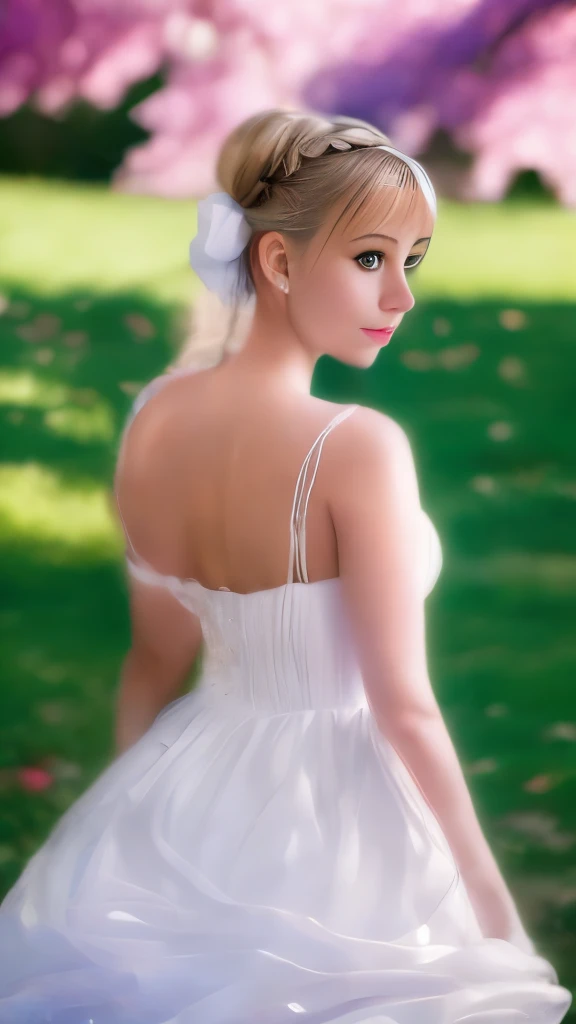 (photo realistic:1.55), masterpiece, best quality, detailed, blurry, depth_of_field, blurry_background, blurry_foreground, 1girl, gloves, white_gloves, dress, motion_blur, photo_(medium), solo, white_dress