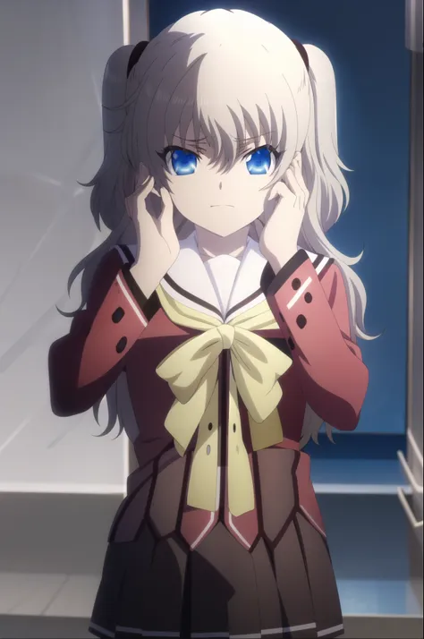 1girl, solo, best quality, masterpiece,   nao tomori,covering face with hand, school uniform, serafuku, sailor collar, hair between eyes, anime style, anime color, 2D