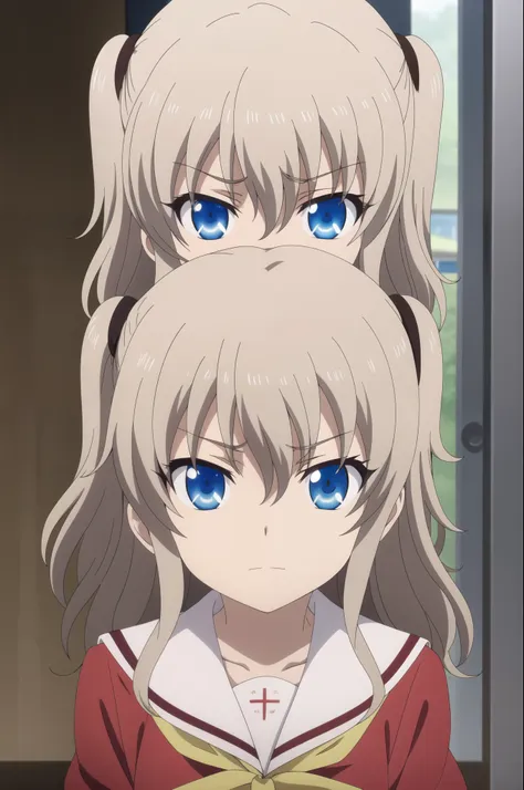 1girl, solo, best quality, masterpiece,   nao tomori,cover face with palm of hand, serafuku, sailor collar, hair between eyes, anime style, anime color, 2D