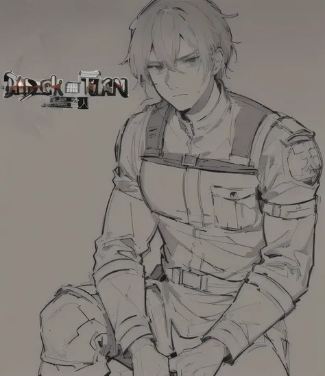 a drawing of a man in a uniform holding a knife, detailed fanart, attack on titan covert art, thick black lineart, highly detailed exquisite fanart, official fanart, fan art, thick outline, line sketch!!, thick outlines, as a titan, official art, clean ani...