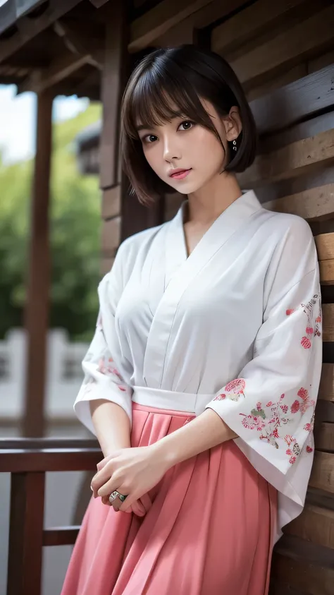 (Ultra-realistic), (figure), (High resolution), (8k), (Very detailed), (Best figure), (Beautiful and detailed), (Highest quality), (Super detailed), (masterpiece), (wallpaper), (Detailed face), alone, One Girl, watching viewer, White kimono、Red long skirt，...