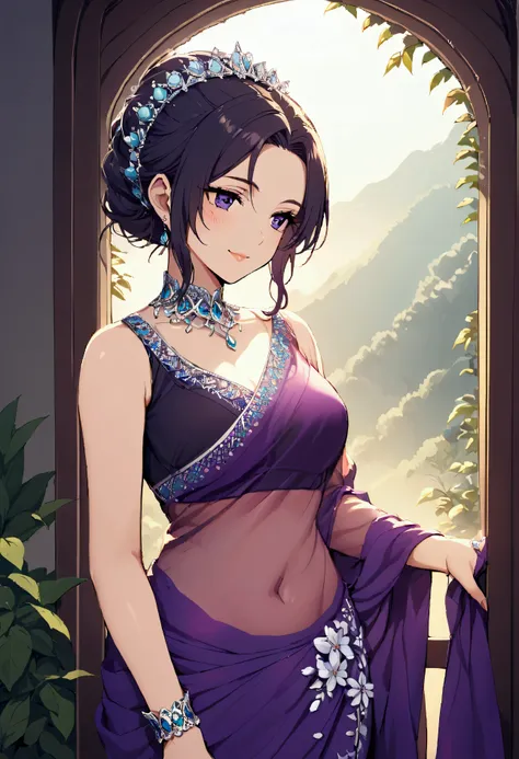 shinobu wearing saree, sleeveless blouse