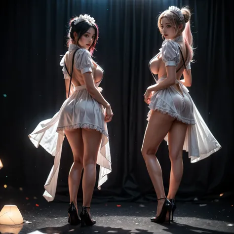 (Full Body of Extremely Detailed((Sexy Maid Group in a row:1.37))), KAWAII perfect face, Reflective Eyes, Detailed(Delicate Clothing textures), Correct Leg Line, Dynamic Joyful Expressions LifeLike Rendering, Specular Reflection, TopQuality 8K Ultra-detail...